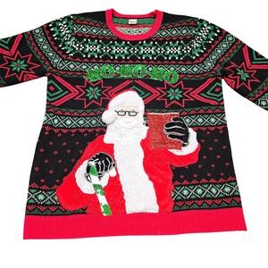 Ugly‎ Christmas Sweater Large Santa Claus Red Solo Cup Beer Holder Holiday Party